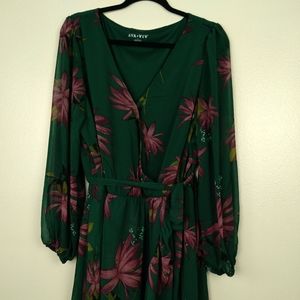 Ava & Viv Dress Green Floral Faux Wrap 1X